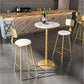 Gold Metal Standing Pub Table, Kitchen Round Marble Height Cocktail Desk, Easy to Assemble Modern Bar/Living Room Furniture Bistro Cocktail Table