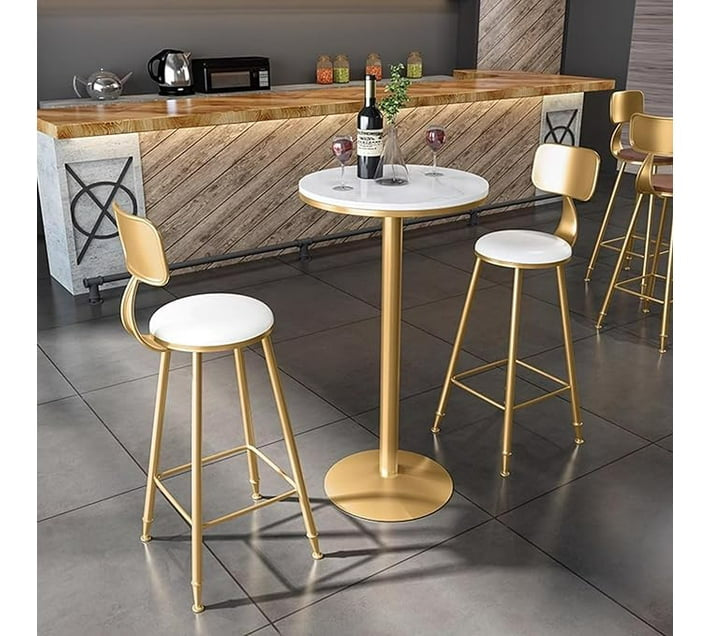 Gold Metal Standing Pub Table, Kitchen Round Marble Height Cocktail Desk, Easy to Assemble Modern Bar/Living Room Furniture Bistro Cocktail Table