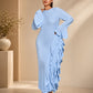 Ladies Elegant Long-Sleeved Ribbed Maxi Dress-Various Colours