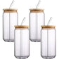 MHome 4-Piece Drinking Glass Set with Bamboo Lids & Glass Straws (380ml)