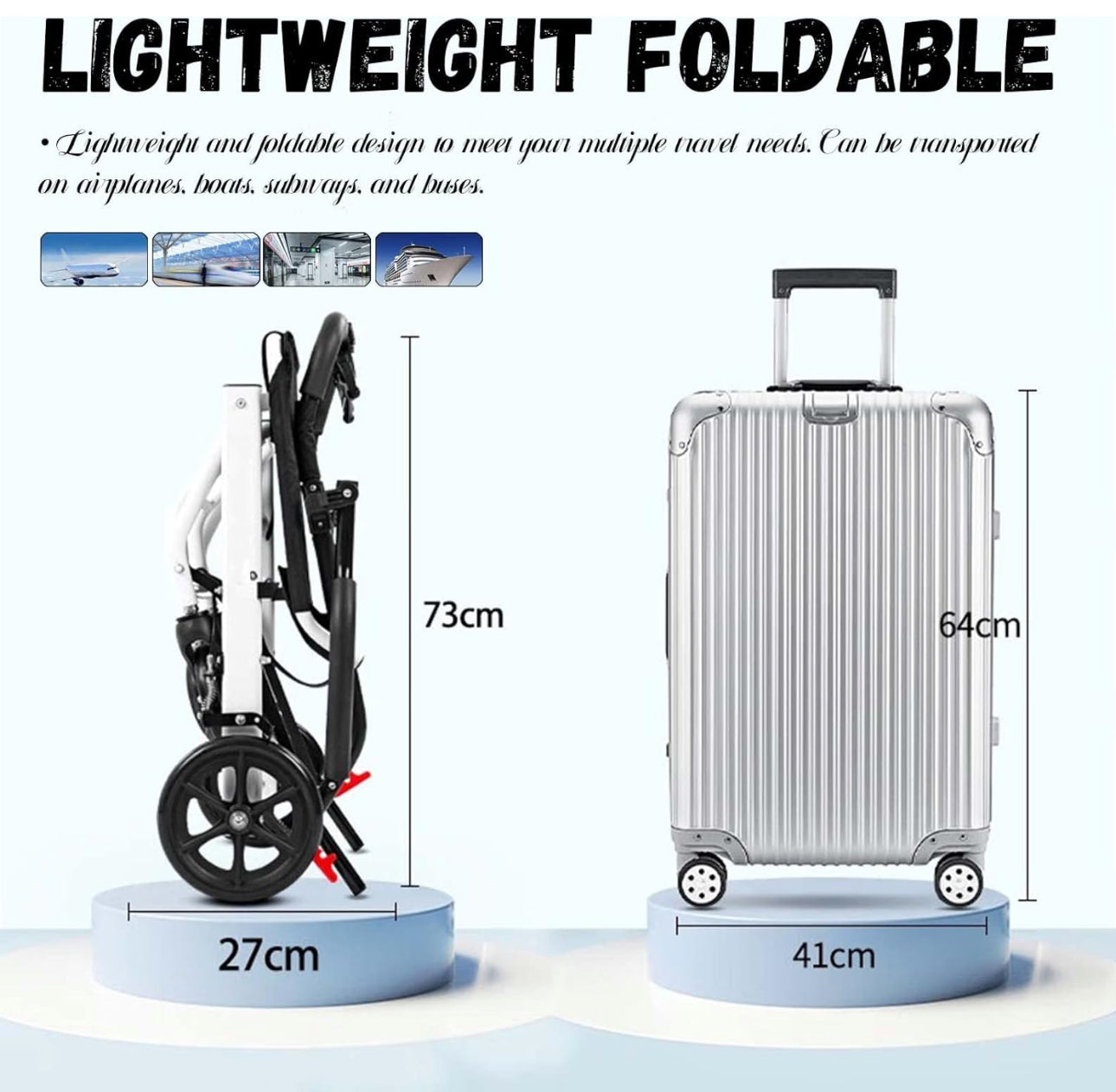 M-Care Ultralight Wheelchair Foldable Lightweight Aluminium Transport Wheelchairs, Extra Narrow With Brake, Travel & Folding Wheelchair