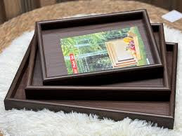 MHome Wooden Nesting Serving Tray Set (3pc) – Dark Brown / Light Brown