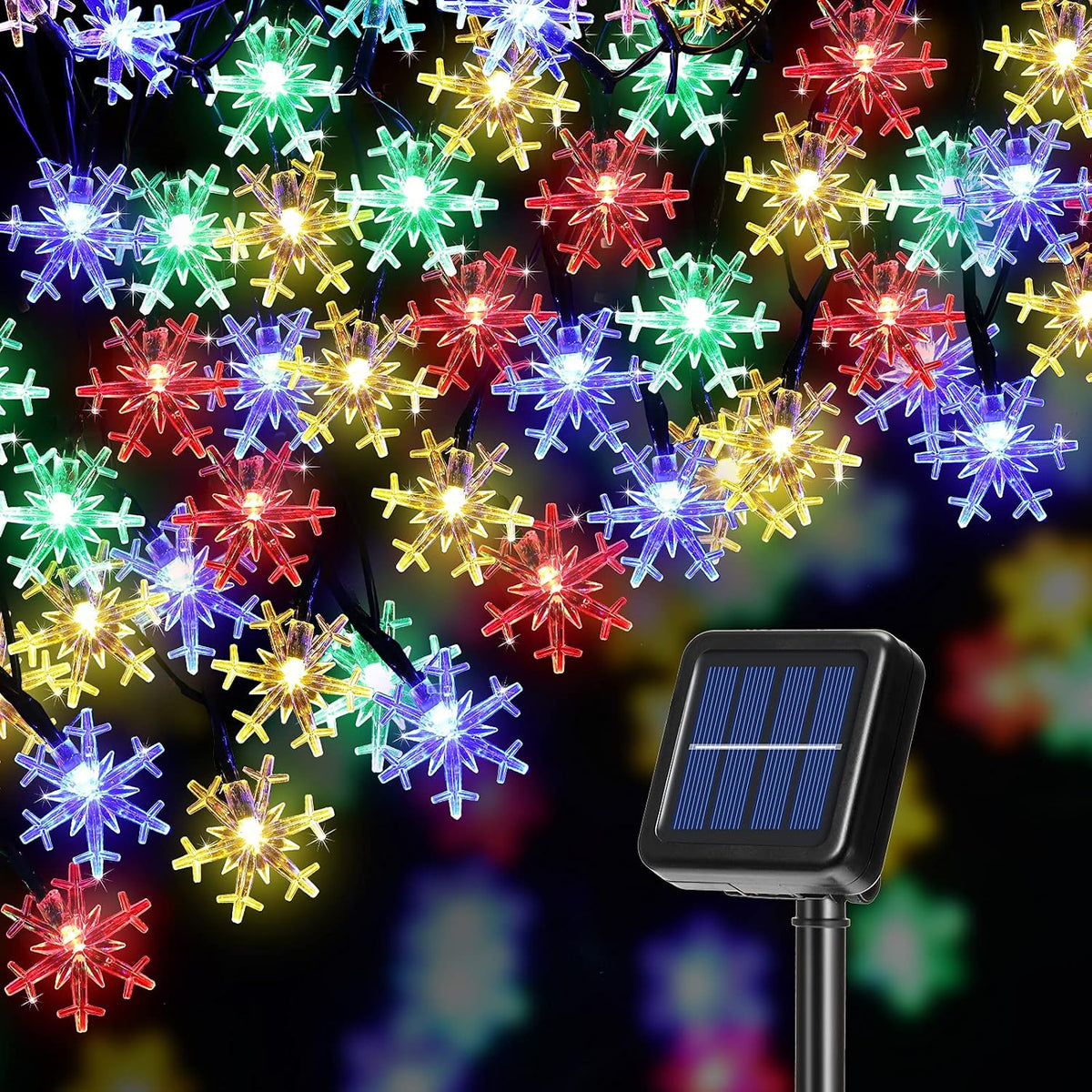 Solar Snowflake String Lights, 5m with 20 LEDs, Multicolour Outdoor Decoration