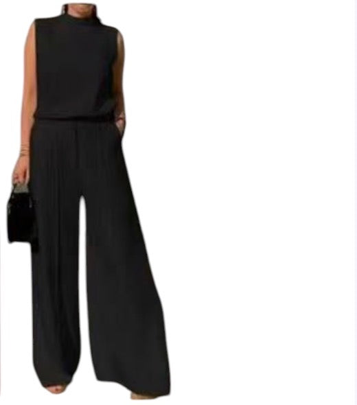 Ladies Elegant Matching Top/Wide Bottom Pants 2pc Set