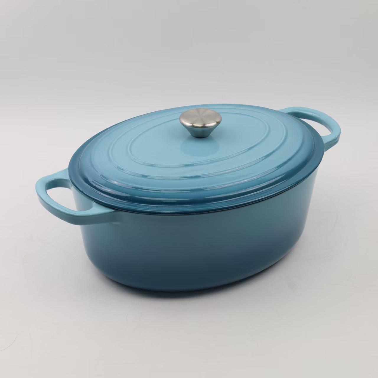 MHome 34CM Oval Cast Iron Enamel Casserole Pot with Lid – 4.3L Capacity