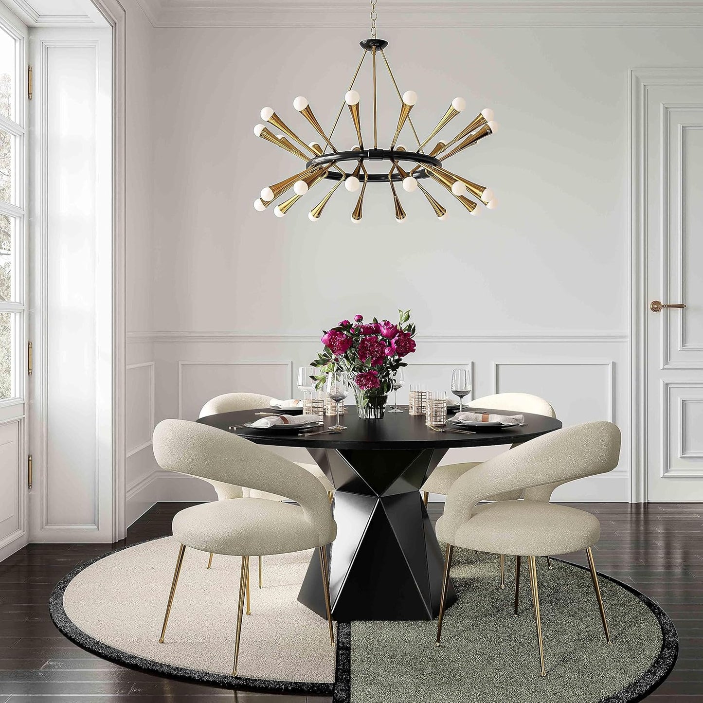 MFurn Rocco Mid-Century Modern Glam Dining Chair With Stainless Steel Legs