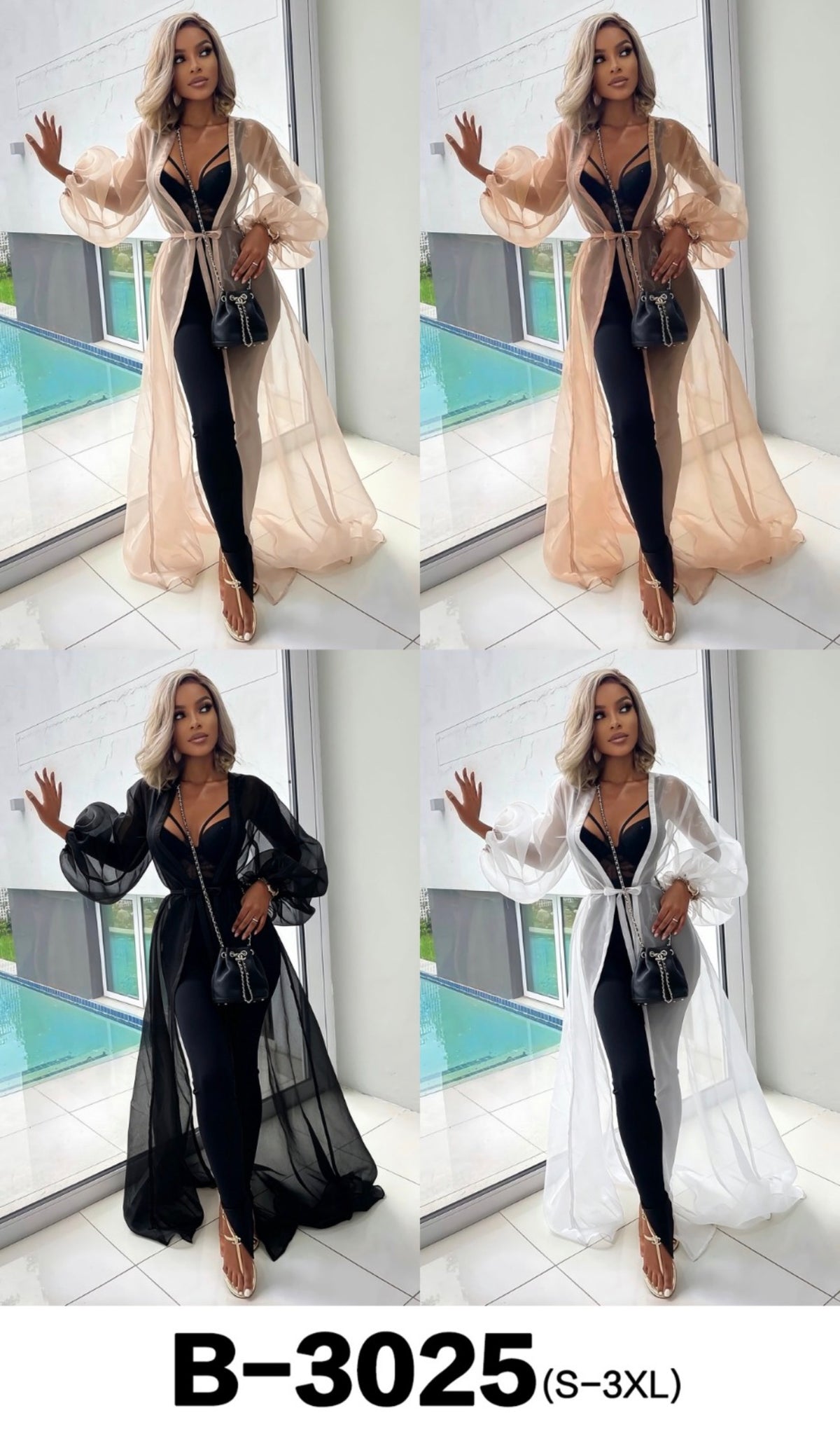 Ladies Floor Length Sheer Mesh Cardigan-Various Sizes & Colours