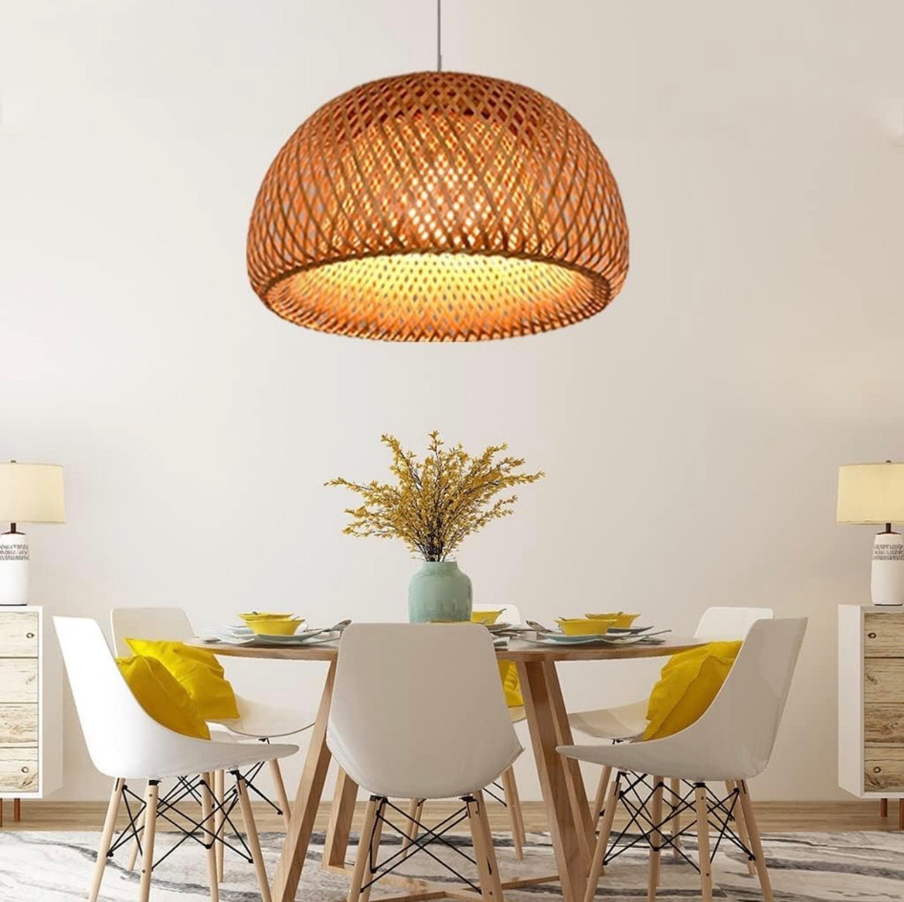 MHome Bamboo Wicker Rustic Vintage Rattan Shade Hanging Pendant Light-Various Options