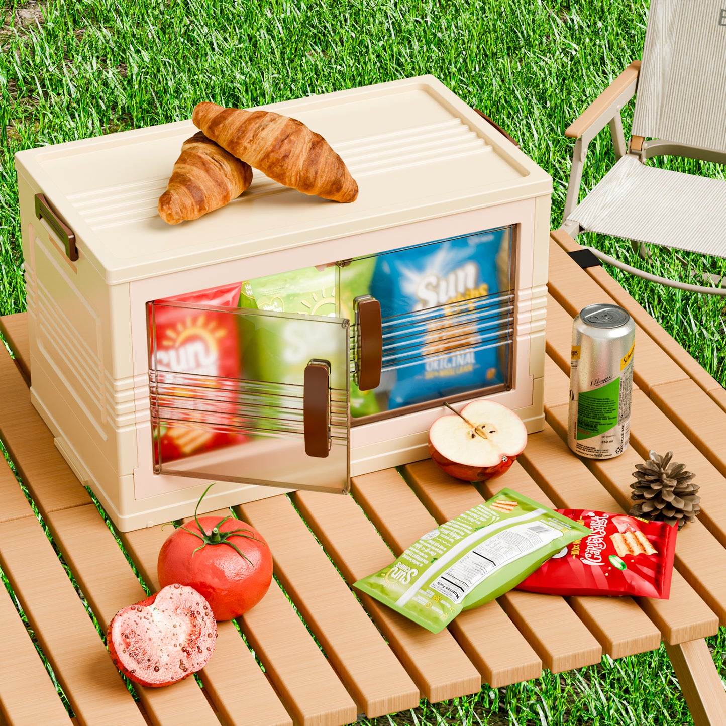 MHome 4-Tier Collapsible Storage Bins with Magnetic Doors - Plastic Folding Storage Cabinet with Wheels