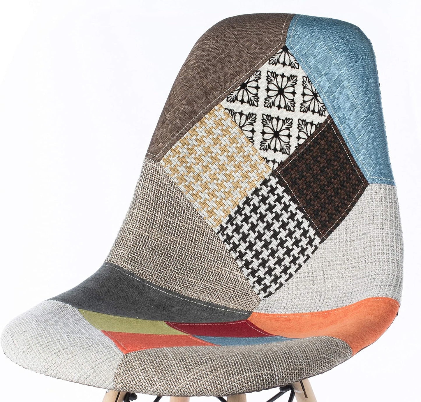 MFurn Patchwork Fabric Dining Chair – Modern Upholstered Seat with Wooden Legs