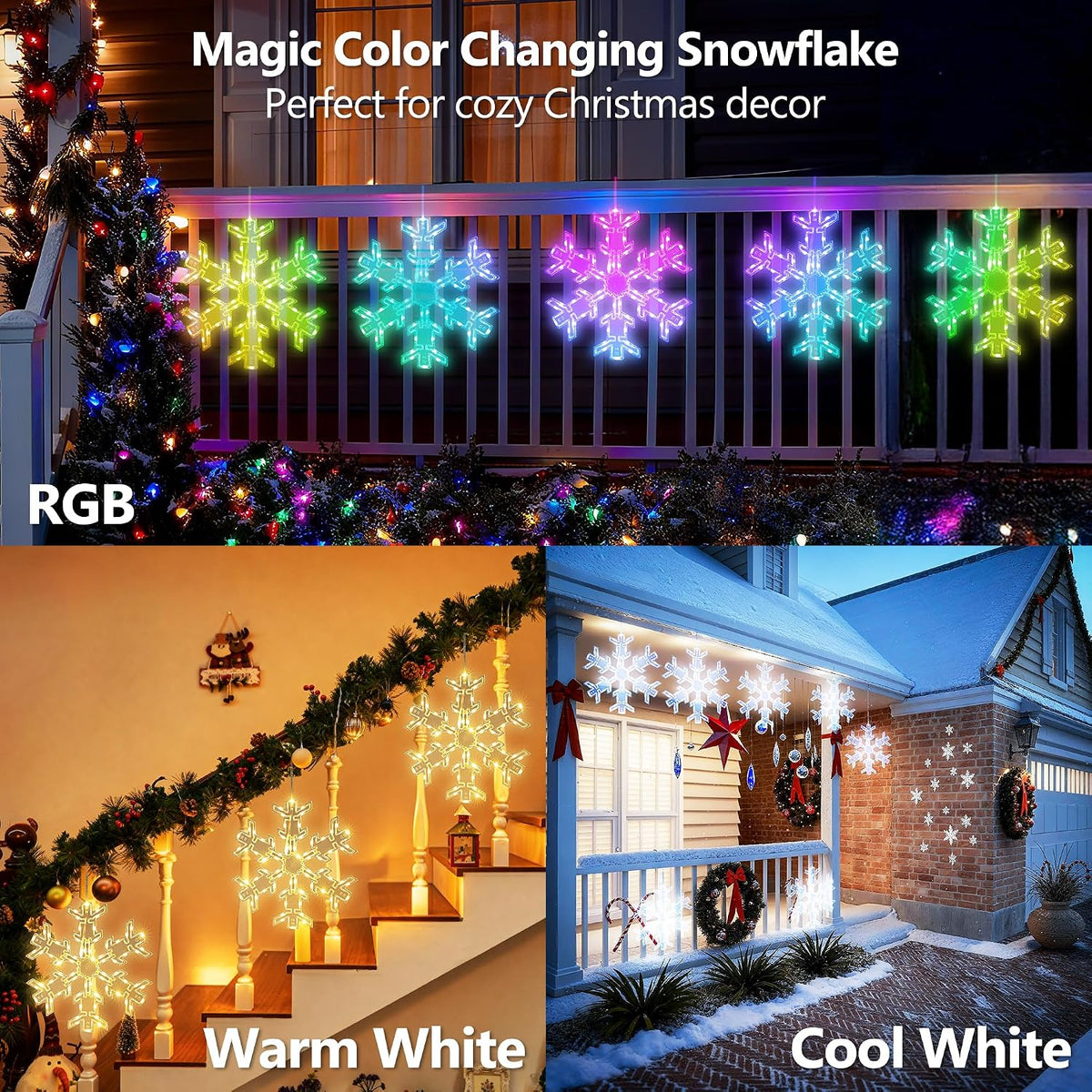 RGB USB LED Snowflake Curtain String Lights with Remote, 4m x 0.6m