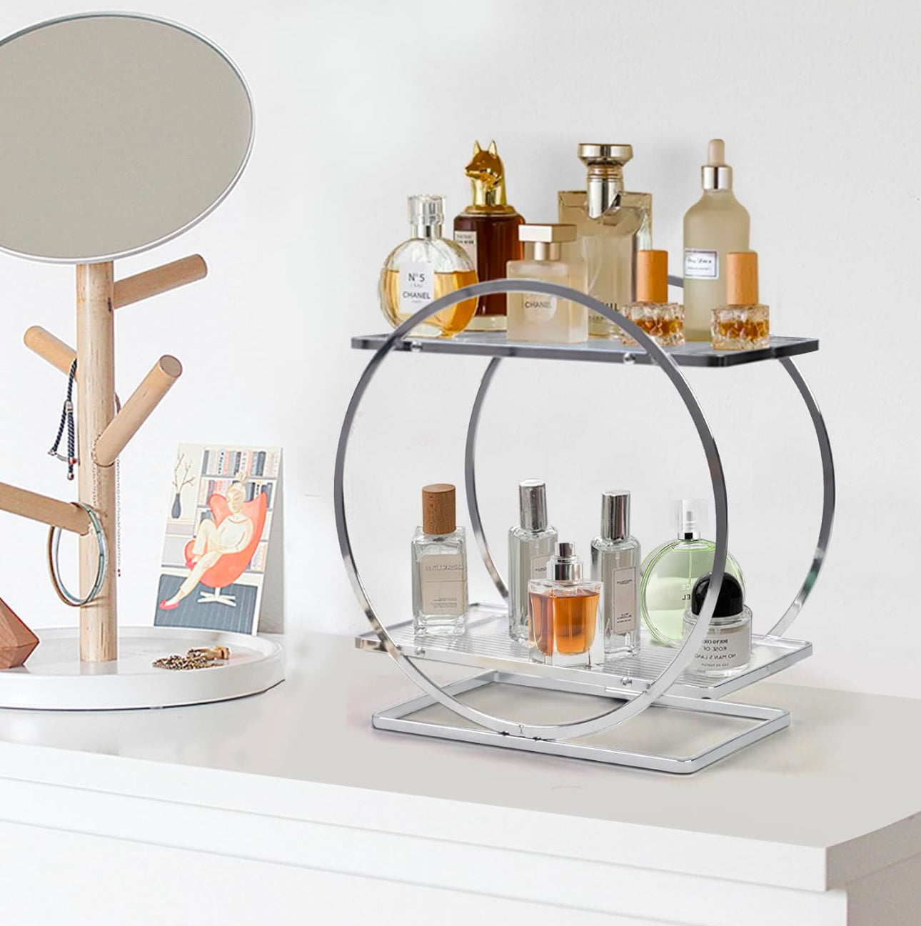 Bathroom Counter Organizer, 2 Tier Perfume Organizer for Dresser, Makeup Organizer Countertop for Vanity, Skincare Organizer Perfume