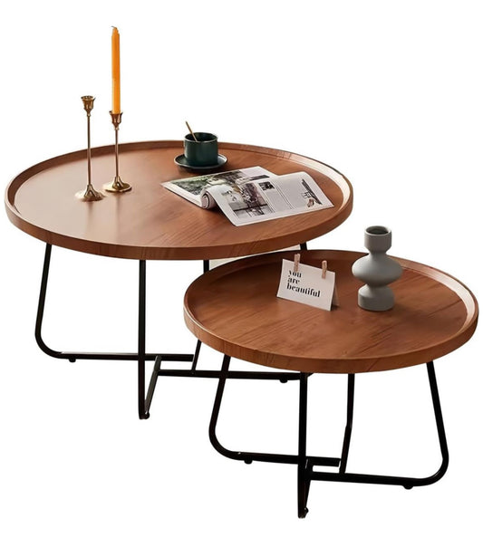 MFurn Nesting Coffee Table Set – 2-Piece Round Sofa Side & End Tables