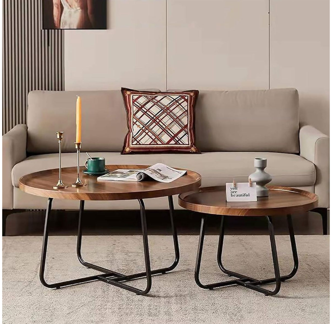 MFurn Nesting Coffee Table Set – 2-Piece Round Sofa Side & End Tables