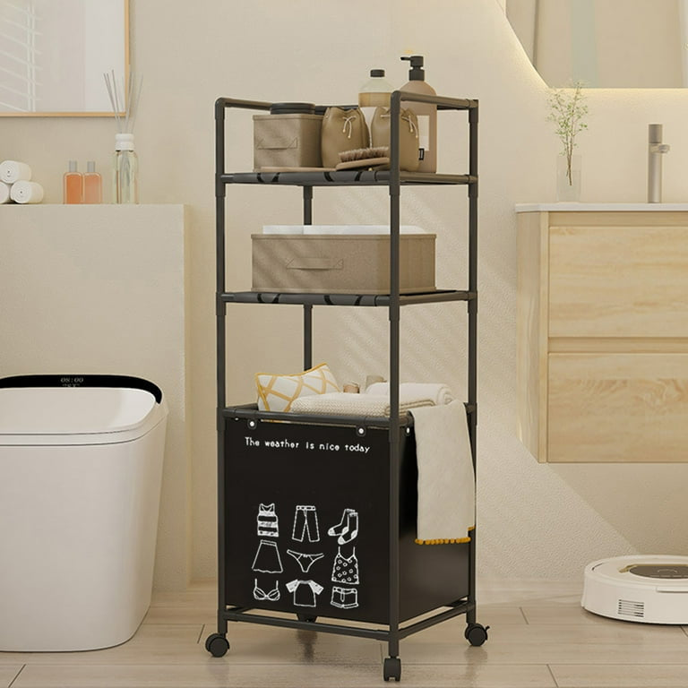 MHome 3-Tier Laundry Hamper Rack - Stainless Steel Storage with Dirty Clothes Basket, Suitable for Bathroom Toiletries, Compact Organizer for Bathroom or Laundry Room