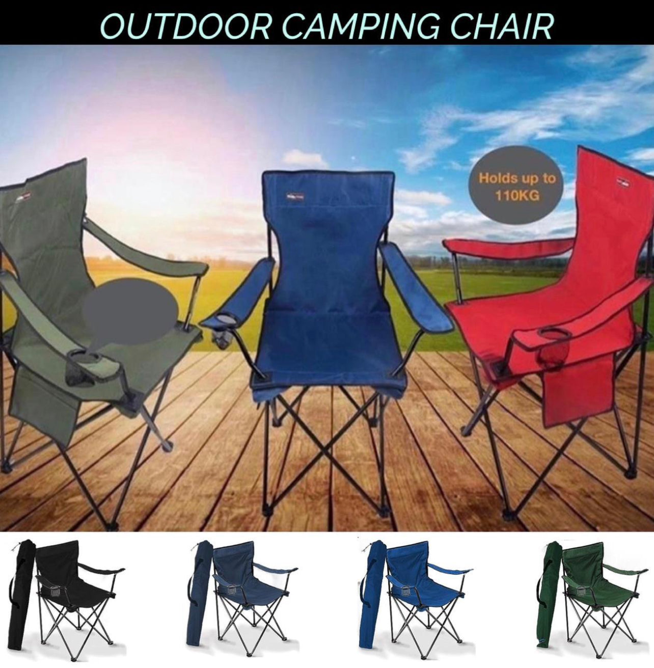 Outdoor Camping Chair Foldable -110kg Capacity