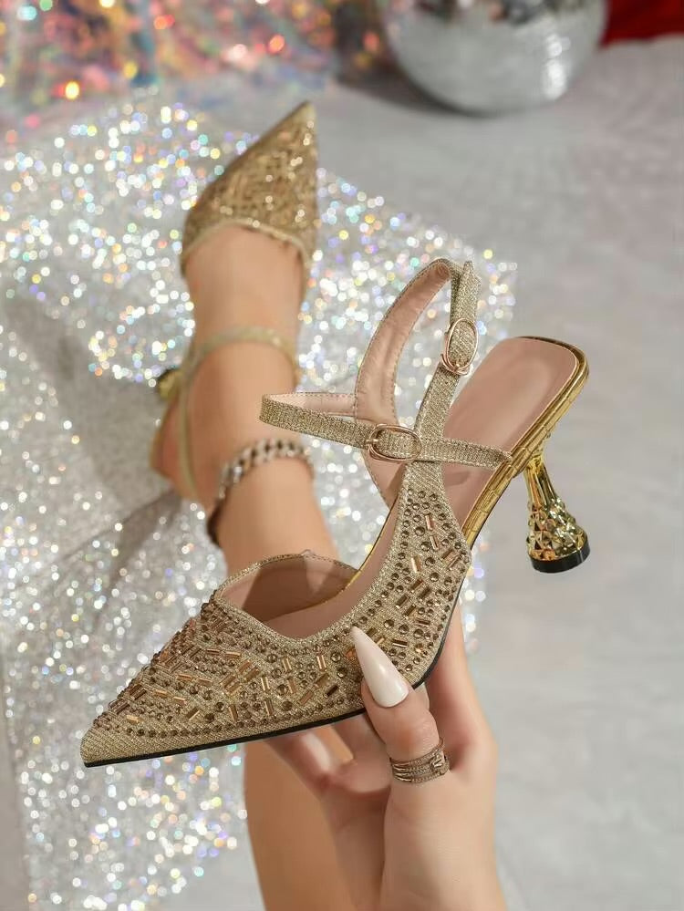 Ladies Glamorous Pointed-Toe Slingback Pumps-Various Colours