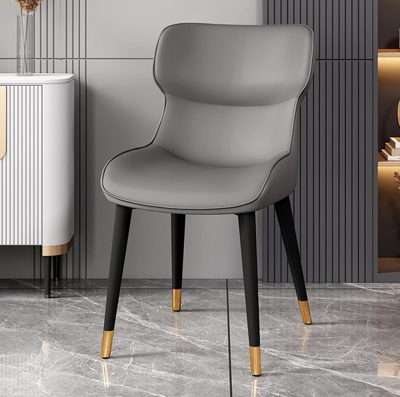 Modern Leather Mid Century Dining Chairs, Upholstered Kitchen Dining Room Chairs, High Backrest Dinner Chair for Living Room Bedrooms