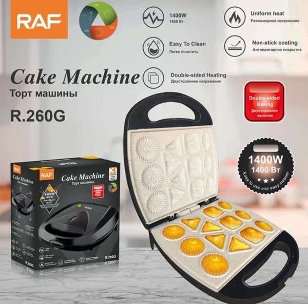 RAF 1400W Electric Breakfast Cake Biscuit Cookie Maker R.260G – Non-Stick Double-Sided