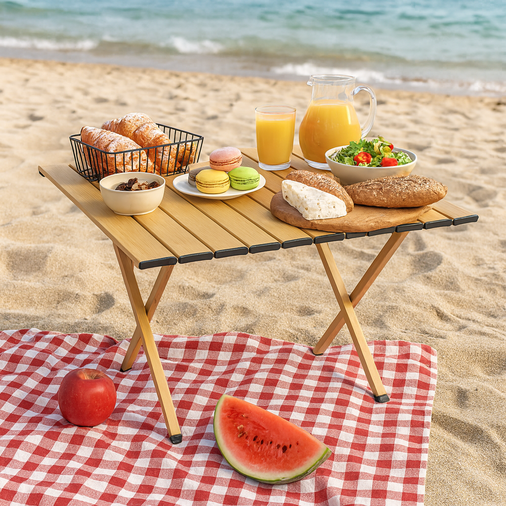 MFurn Wood Grain Outdoor Folding Table – Portable Camping & Picnic Table