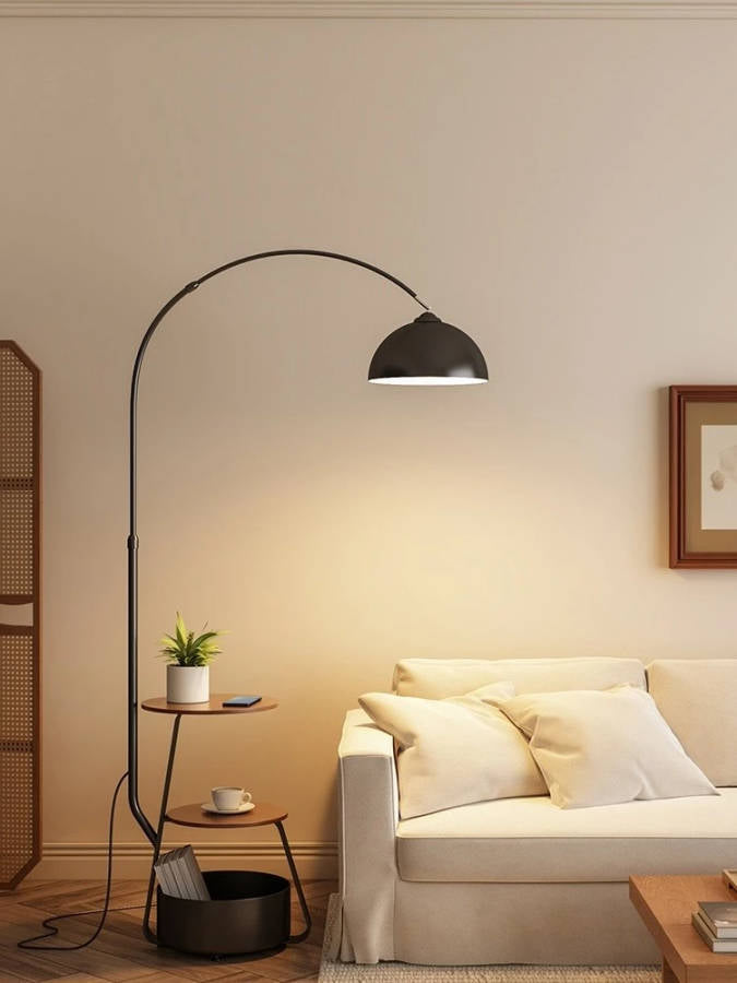 MHome  3-in-1 Arc Floor Lamp with Side Table & Storage Shelf