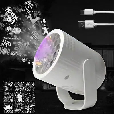 Christmas LED Projector Lights,USB Christmas Snowflake 16 Pattern Decor,Rotating Projector Lamp for Holiday Christmas - White