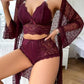 Womens Sexy Lingerie Robe Set - 3 Piece Women's Lingerie Lace Floral Robe with Bra and Panty Set Babydoll Sheer Nightgown-Various Colours