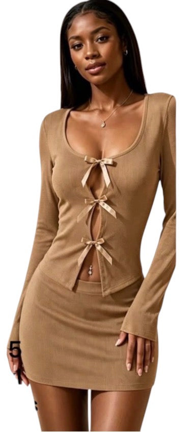 Ladies Sexy Bow Front Top/Skirt-Various Colours