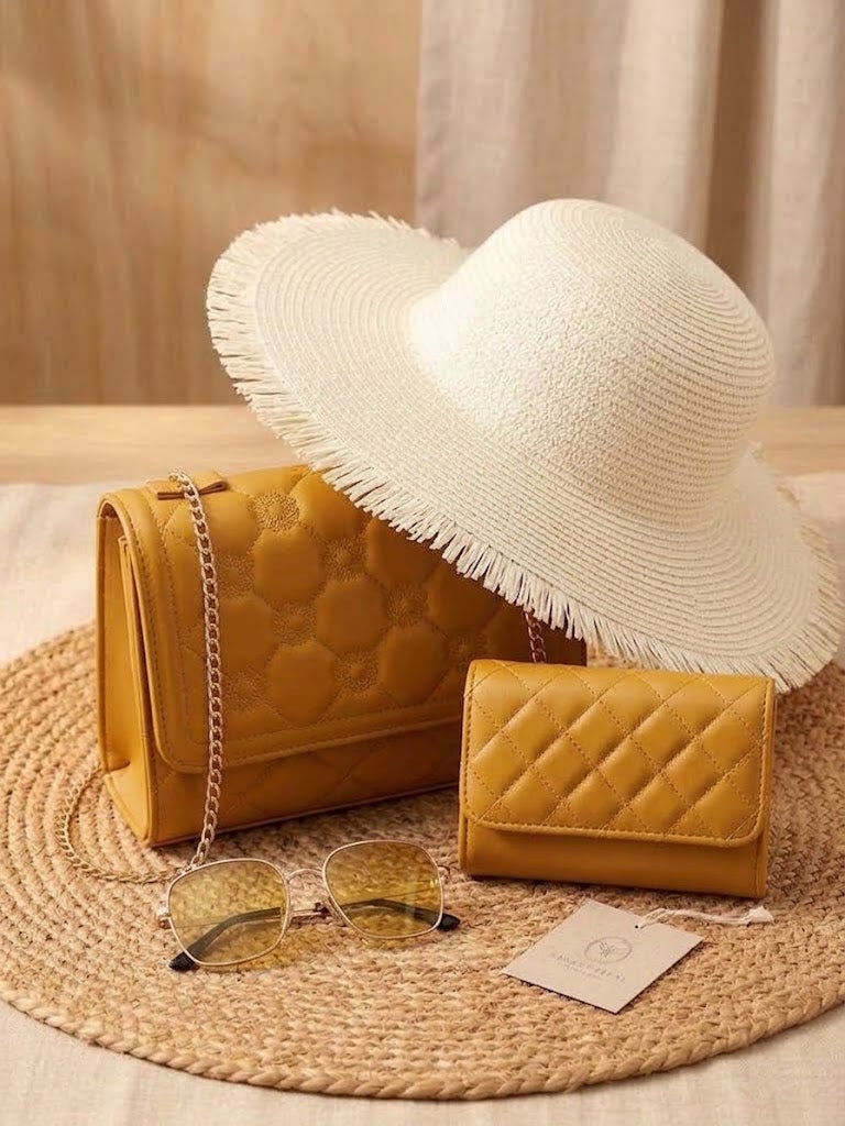 Women’s 4-Piece Fashion Set – Handbag, Wallet, Sunglasses & Summer Hat