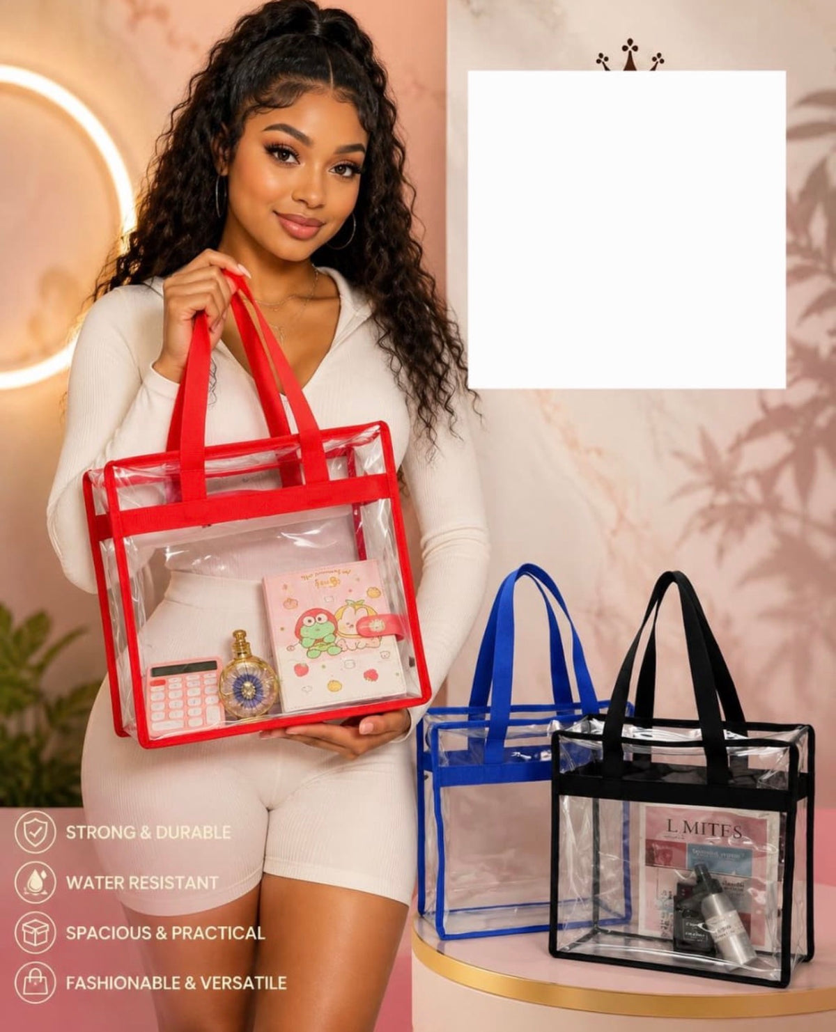 Clear Tote Bag, Stadium Security Approved, See Through Handbag Purse, Transparent Messenger Bag with Zipper Closure Crossbody Shoulder Bag with Adjustable Strap