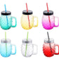 MHome Pineapple Mason Jars Sturdy Juice Glassware Gradient Glass 6pc set with Leak-Proof Lid and Straw Spill Proof Beverage Mugs Suitable for School and Work