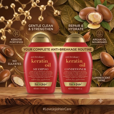 Love JoJo Keratin Oil Shampoo & Conditioner Set – Sulfate-Free Hair Care Duo (400ml Each)
