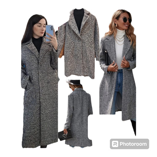 Ladies Long Trendy Coat Grey Only
