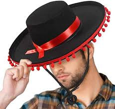 Funny Party Hats Matador Costume – Spanish Hat - Black and Red Matador Hat - Spanish Bull Fight Hat - Black Sombrero Hat, Matador Spanish Bull Fighting Costume Hat, One Size