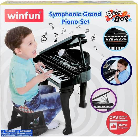 WinFun Symphonic Grand Piano Set Kids Toy, 37 Keys, 8 Instrument Choices, Background Music Choices & Rhythm Choices, 15 Built-In Demo Songs, Detachable Microphone, Black |