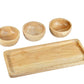 MHome 3pc Bamboo Snack Plate Set – Wooden Condiment Tray with 3 Serving Bowls