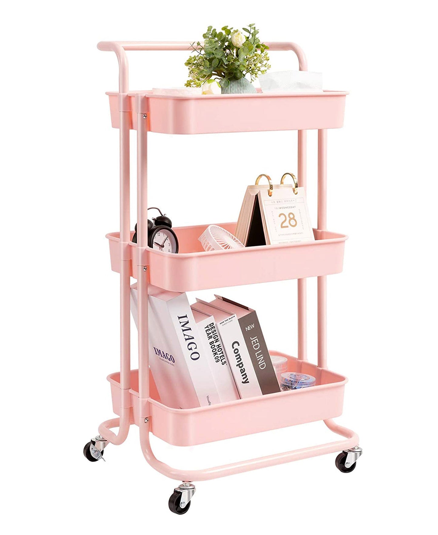 MHome  3 Tier Steel Kitchen Storage Rack Foldable With Wheels - Various Colours
