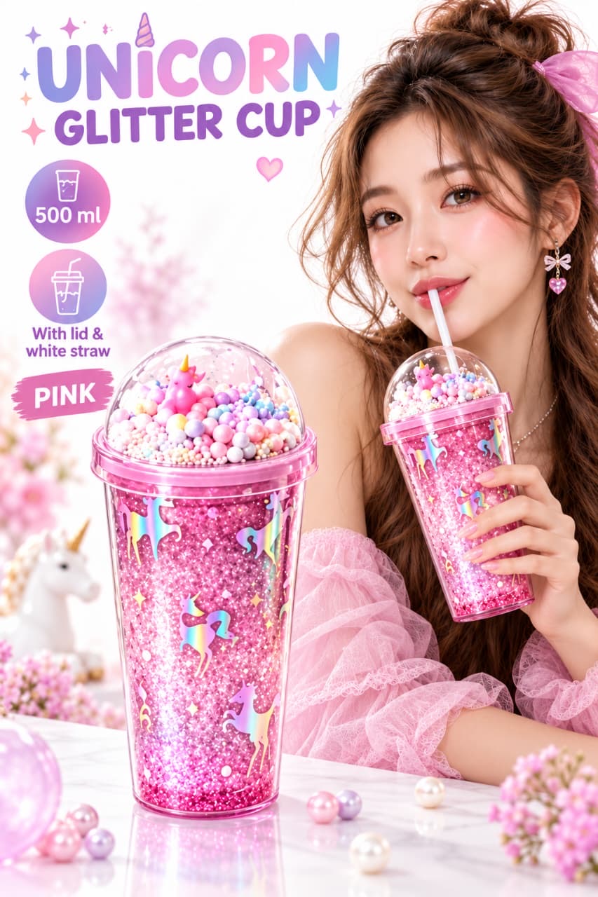 MHome Unicorn Glitter Tumbler 500ml -Various Colours