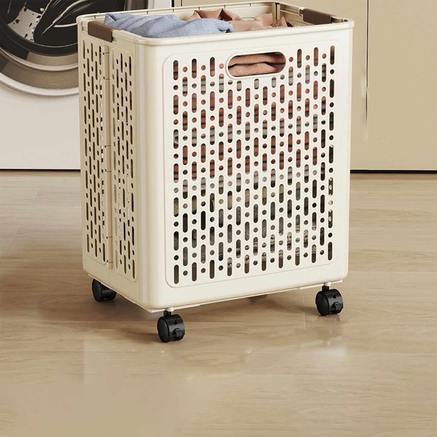MHome Foldable Laundry Basket with Wheels & Handles, Collapsible Plastic Storage Bin For Clothes Toys,Space-Saving Organizer, Durable Ventilated Waterproof Laundry Cart