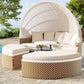 MFURN Rattan Sun Island with Foldable Sun Canopy, Polyrattan Lounge Set Including Cushions & Height-Adjustable Coffee Table, Outdoor Sun Lounger, Garden Lounger, for Garden, Patio, Porch-Pre-Order Sales Now Available