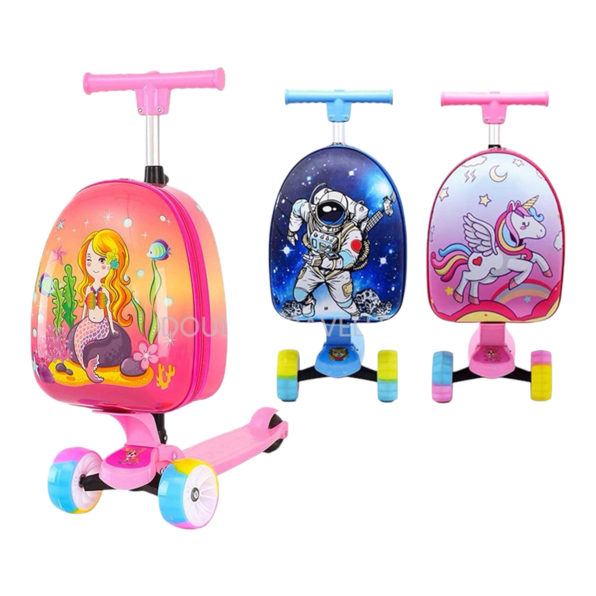 Kids Cartoon Theme Roller Luggage Scooter School Bag with Wheels
