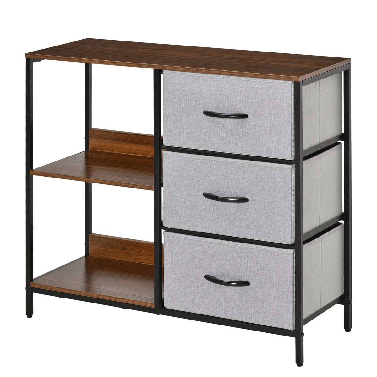 MFURN Narrow Fabric Chest of Drawers, Fabric Dresser with 3 Folding Drawers, 3 Open Shelves and Wide Top, Dresser for Bedroom, Living Room and Hallway, Walnut, Light Gray & Dark Gray Options
