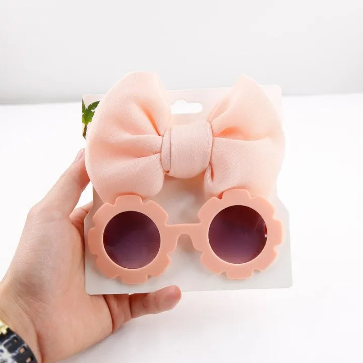 Retro Baby Sunglasses With Hair Band Set Girls Kids Children Cute Cool Toy Shade Glasses Bows Headband for 0-3 Years Hair Accessories