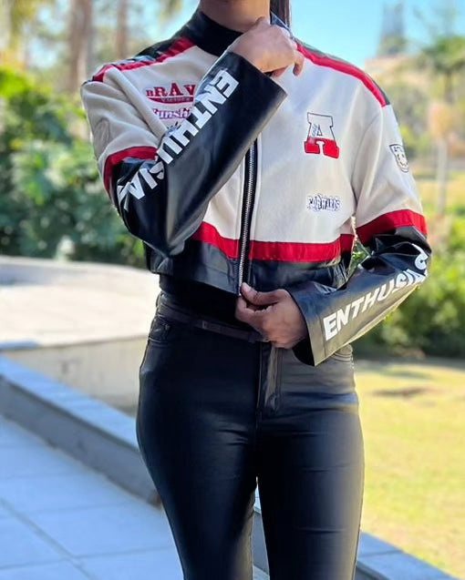 Ladies Crop Biker Faux Leather Jacket