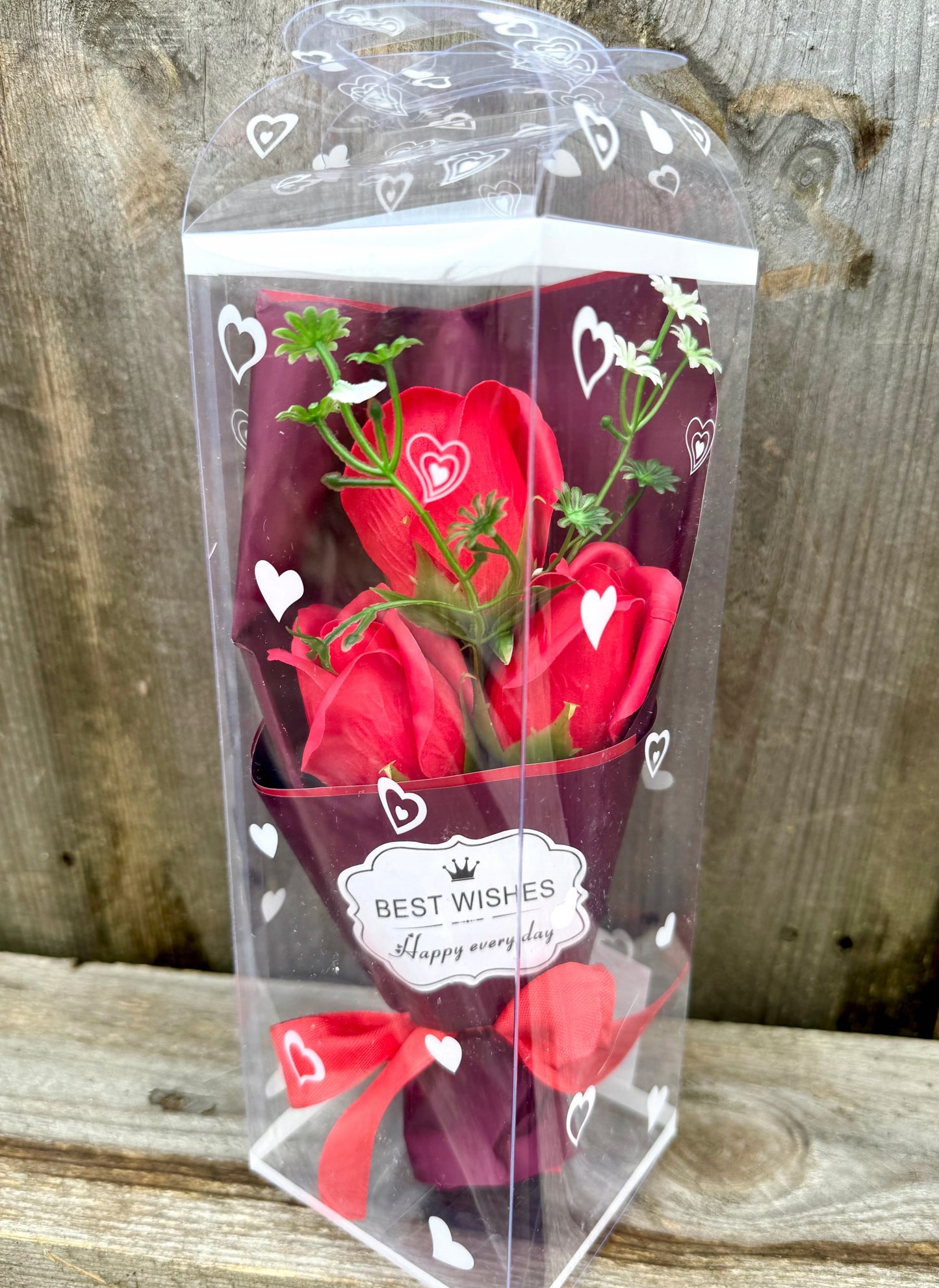 Scented Soap Rose Flower Gift Box – Everlasting Red Rose Bouquet (3 Roses)