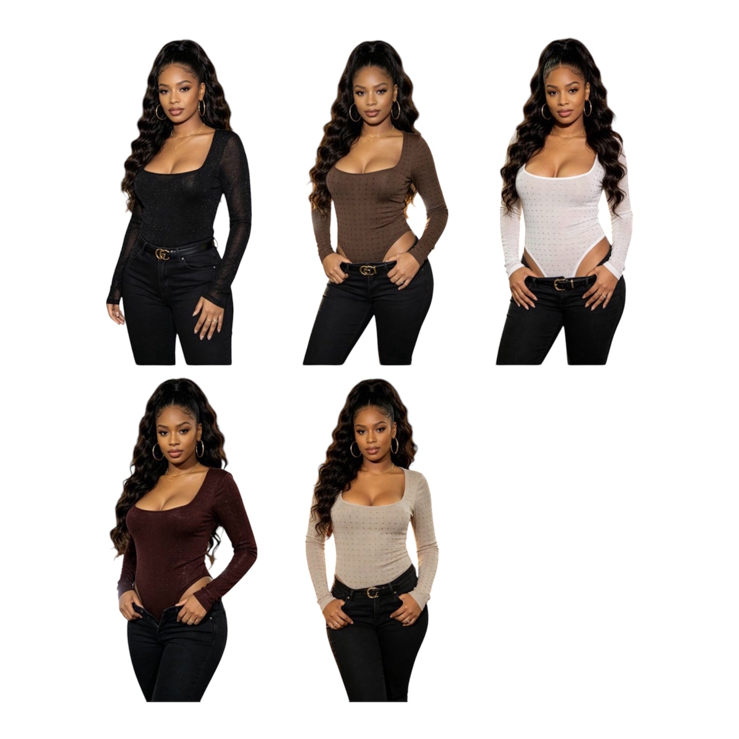 Ladies High-Cut Long Sleeve Bodysuit-Various Colours