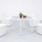 MFurn White 5-Piece Outdoor Wicker Dining Set – Round Glass Table with 4 Curved Chairs
