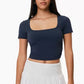 Women’s Short Sleeve Square Neck Crop Tops Basic Slim Fit Cropped T-Shirt