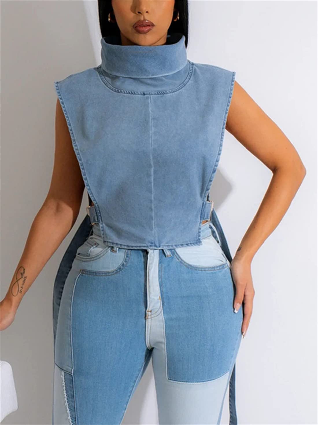 Women's Sleeveless Denim Crop Top Vest Sexy Summer Jean Vest Shirt Tank Tops Waistcoat Jacket