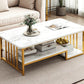 MFurn Modern Faux Marble Coffee Table – Dual-Layer Storage, Gold Frame